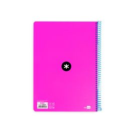 Cuaderno Espiral A4 Antartik Tapa Dura 80H 90 gr Cuadro 4 mm Con Margen Color Rosa Fluor