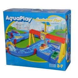 Aquaplay Port a Container - Circuito de Agua con Barco, Coche Anfibio, Grúa y Minifiguras - 104x90 cm para Niños 3+ Años