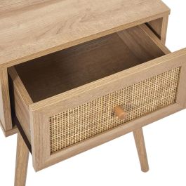 Home Deco Factory Mesita de Noche con Cajón Bali, Madera y Ratán, Estilo Balinés, 39x39x55.4 cm