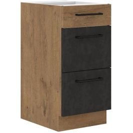 CUISINIER ROCKD403S Mueble Cacerolero para Cocina, 3 Cajones, 40 cm Ancho, Acabado Roble Lancelot y gris matera