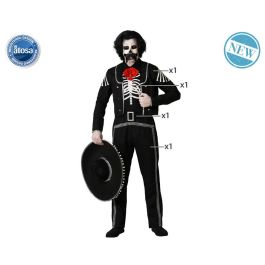 Disfraz de Calavera Negro para Hombre Adulto XS-S, Halloween, Día de Muertos. Incluye Chaqueta, Pantalón, Camisa y Cinturón.