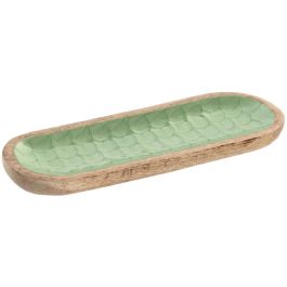 DKD Home Decor Bandeja de Mango Moderna Verde y Natural Colección National Green 30x10x2.5 cm Acabado Lacado Apto Lavavajillas