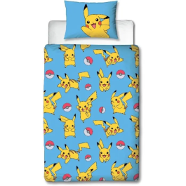 Pokemon POK3700891714341 Juego de Cama Reversible Pikachu y Amigos Microfibra 140x200cm + 63x63cm