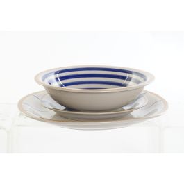 DKD Home Decor Vajilla Stipes Basicos Gres Azul Blanco Set 18 Piezas 26.5 x 3 x 26.5 cm Apto Microondas Lavavajillas