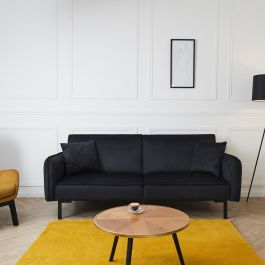 Home Deco Factory Sofá-Cama Giulia Negro, Tapizado Poliéster Aterciopelado, Estructura Madera Eucaliptus, Sofá 198x83cm, Cama 171x109cm Home Deco Factory Sofá-Cama Giulia Negro, Tapizado Poliéster Aterciopelado, Estructura Madera Eucaliptus, Sofá 198x83cm, Cama 171x109cm