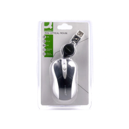 Q-connect Ratón Óptico Mini 800 DPI USB Retráctil 1,5 Ghz Negro