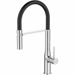ROUSSEAU Grifo de cocina mezclador Køben con ducha de mano, Cromo gris y negro, cuerpo latón, 5 años garantía