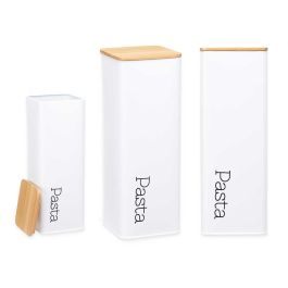 Bote Metal Alto Pasta Blanco Tapa Bambu Kinvara 8X26CM (6 Unidades) Precio: 33.4999995. SKU: B1688LTSVY
