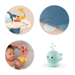 Smoby 2 en 1 Pequeño Asiento de Baño para Bebé Ajustable con Mesa de Actividades, Fijación por Ventosa, para Superficies Lisas - Azul