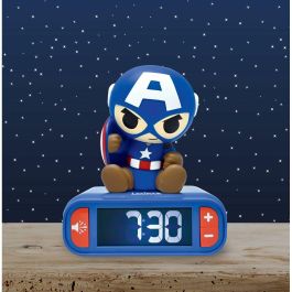 LEXIBOOK AAALY18828 Reloj Despertador Digital Capitán América con Luz Nocturna y Sonido 3D Infantil