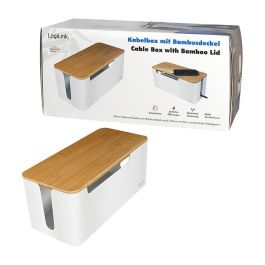 LogiLink KAB0075 Caja Organizadora de Cables con Tapa de Bambú 320 x 140 x 130 mm, Blanca