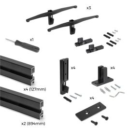 Emuca Kit de estructura modular Zero con herrajes para el montaje de fijación a pared, Aluminio y Zamak, Pintado negro texturizado