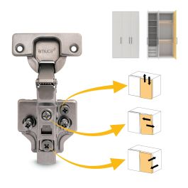 Emuca Lote de 20 bisagras codo X91 con cierre suave y suplementos Euro, Altura 0, Niquelado, Titanio