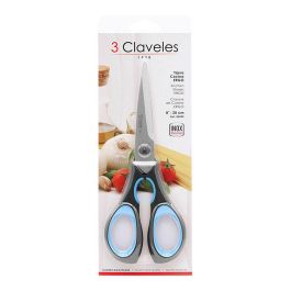 3 Claveles Tijeras de Cocina Multiusos Ergonómicas de Acero Inoxidable 8" (20,3 cm) con Descapsulador, Filo Dentado y Mango Soft Grip
