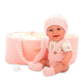Muñecas Arias 50889 Muñeca Bebé Elegance Gadi 33cm Cuerpo Vinyl con Capazo, Chupete y Vestido de Lana Rosa