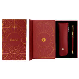 Belius Bolígrafo y Estuche Soirée Art Deco Granate y Dorado Tinta Azul Caja de Diseño