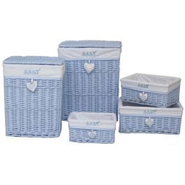 DKD Home Decor Cesta Ropa Baby Azul Celeste 34 x 56 x 44 cm Set de 5 Piezas Mimbre Poliester