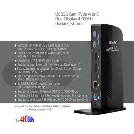 Club 3D 4K Dockingstation 60Hz USB3 -> 6xUSB3/2xDP/LAN/Audio Negro