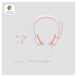 Logitech H390 Auriculares con Micrófono con Cancelación de Ruido, USB-A, Supraaurales, Diadema, Color Rosa