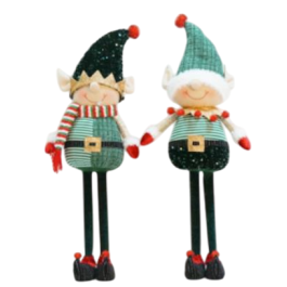 DKD Home Decor Figura de Navidad Elfo Tradicional de Poliéster, Colores Verde y Rojo, 65 cm Alto x 26 cm Ancho x 13 cm Largo, Pack de 2 Unidades