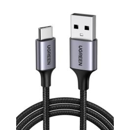 Ugreen 60126 Cable USB-C a USB-A 1m Carga Rápida 3A/18W 480Mbps Nylon Negro/Gris para iPhone 15, Galaxy S24, Pixel