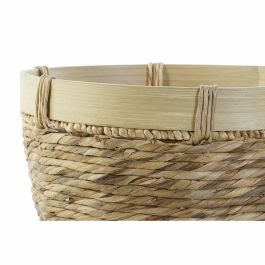 DKD Home Decor Cesta Tropical Hecha a Mano Reciclable de Junco y Bambú Marrón Natural, Set de 3 (40x23x40 cm)