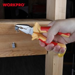 Workpro Juego de 4 Alicates Aislados 1000V (Punta Larga 160mm, Corte Diagonal 160mm, Universal 160mm, Pico Loro 250mm) en Acero Cromo Vanadio
