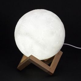 Home Deco Factory Lámpara Luna 3D Táctil Recargable 3 Colores con Soporte de Madera 15cm
