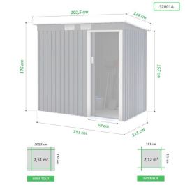 Caseta metálica de jardín 2,43m² - 1 puerta corredera - Gris antracita