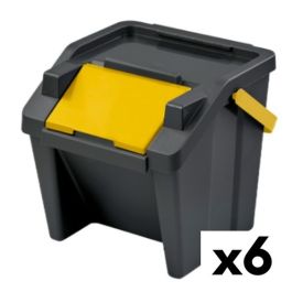 Cubo de Basura para Reciclaje Tontarelli Moda Apilable 28 L Amarillo (6 Unidades)