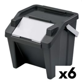Cubo de Basura para Reciclaje Tontarelli Moda Apilable 28 L Blanco Negro (6 Unidades)