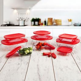 Fiambrera Rectangular con Tapa Ô Cuisine Cook & Store Rojo 1,1 L 23 x 15 x 6,5 cm Silicona Vidrio (6 Unidades)