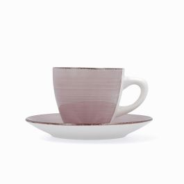 Juego de Tazas con Platos Quid Vita Morning Rosa Cerámica (4 Piezas) (6 Unidades)