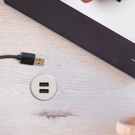 Emuca Kit de conector USB para carga Plugy, incluye convertidor y 2 USB tipo A, para encastrar en el mueble en diámetro 25mm, Plástico, Gris metalizado