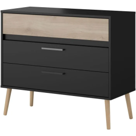 Parisot Cómoda AALBORG3501CO3T, 3 Cajones, Acabado Negro y Roble, Estilo Escandinavo, 90.8 x 39.9 x 77.5 cm