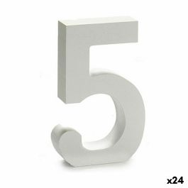 Número 5 Madera Blanco (2 x 16 x 14,5 cm) (24 Unidades)