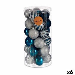 Set de Bolas de Navidad Azul Plateado Plástico Ø 6 cm (6 Unidades)