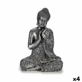 Figura Decorativa Buda Sentado Plateado 22 x 33 x 18 cm (4 Unidades)