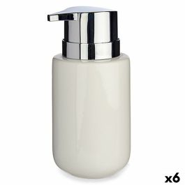 Dispensador de Jabón Blanco Plateado Metal Cerámica 300 ml (6 Unidades)