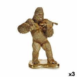 Figura Decorativa Gorila Violín Dorado 16 x 40 x 30 cm (3 Unidades)
