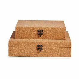 Juego de Cajas Decorativas Marrón Corcho Madera MDF (6 Unidades) 