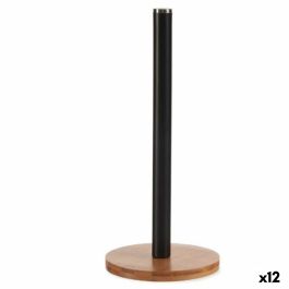 Portarrollo de Papel de Cocina Negro Bambú Acero 15 x 15 x 33,5 cm (12 Unidades)