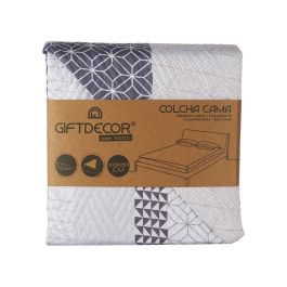 Colcha Reversible 240 x 260 cm Hexágonos Azul Blanco Gris (6 Unidades)