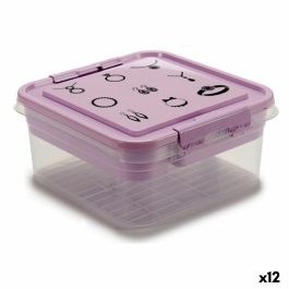 Caja-Joyero Morado Transparente Plástico 24,5 x 11,5 x 26 cm (12 Unidades)