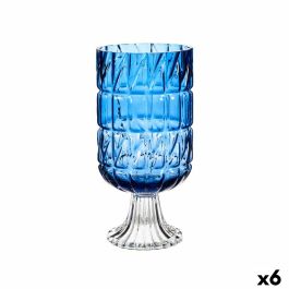 Jarrón Tallado Azul Cristal 13 x 26,5 x 13 cm (6 Unidades)
