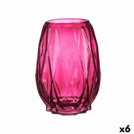Jarrón Tallado Rombos Rosa Cristal 13,5 x 19 x 13,5 cm (6 Unidades)