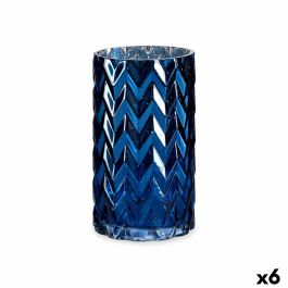 Jarrón Tallado Espiga Azul Cristal 11,3 x 19,5 x 11,3 cm (6 Unidades)