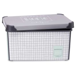 Caja de Almacenaje con Tapa Home Cuadriculado Gris Plástico 10 L 23,5 x 16,5 x 35 cm (12 Unidades)