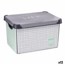 Caja de Almacenaje con Tapa Home Cuadriculado 22 L Gris Plástico 29 x 23,5 x 39 cm (12 Unidades)