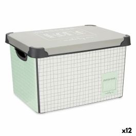 Caja de Almacenaje con Tapa Home Cuadriculado Gris Plástico 17 L 28 x 22 x 37 cm (12 Unidades)